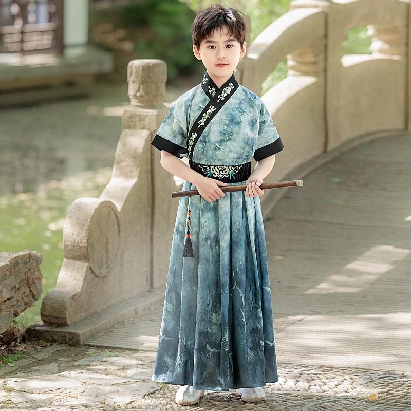 儿童汉服男童夏季薄款短袖男孩古装演出服2026新款小少爷古风国学
