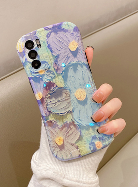 蓝光小蛮腰适用opporeno10手机壳9荣耀90创意80华为nova11镜头70pro+全包小米13苹果12防摔s17网红K50套花朵