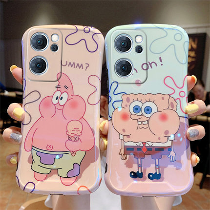 卡通海绵宝宝适用OPPO Reno7手机壳个性小蛮腰rone7pro潮牌保护套7se女生0pp0新款硅胶镜头全包防摔个性外壳