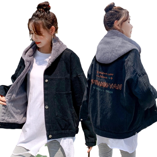 2024冬装加绒加厚牛仔外套女短款韩版宽松大码羊羔毛百搭棉服上衣