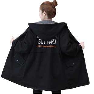 2024新款中长款牛仔外套女冬天港风加绒加厚棉衣小个子羊羔毛棉服