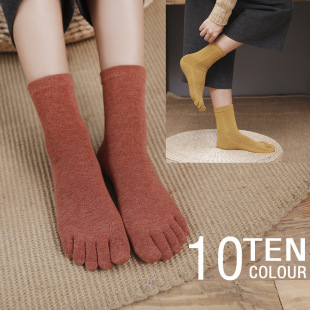 三分田4双五指袜中筒棉袜秋冬女袜吸汗五趾袜脚趾袜分趾5指头分指