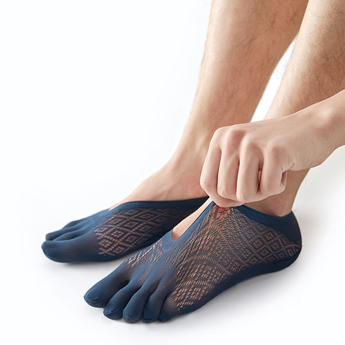 三分田船袜夏季男超薄网眼五指袜