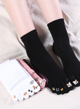三分田男女五指袜中筒分趾五趾脚趾袜日本秋冬可爱点胶卡通春春秋