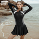 保守遮肉冲浪服女 防晒防走光大码 wonderocean高级感泳衣裙式 长袖