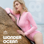 2mm保暖冲浪服女长袖 水母潜水服连体比基尼泳衣长筒袜自由潜湿衣