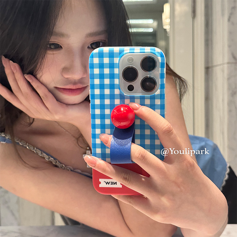 苹果手机壳夏日彩色格纹圆球指环