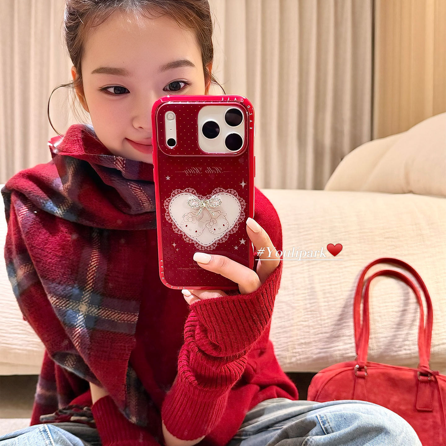 闪钻蝴蝶结爱心猫咪苹果手机壳女