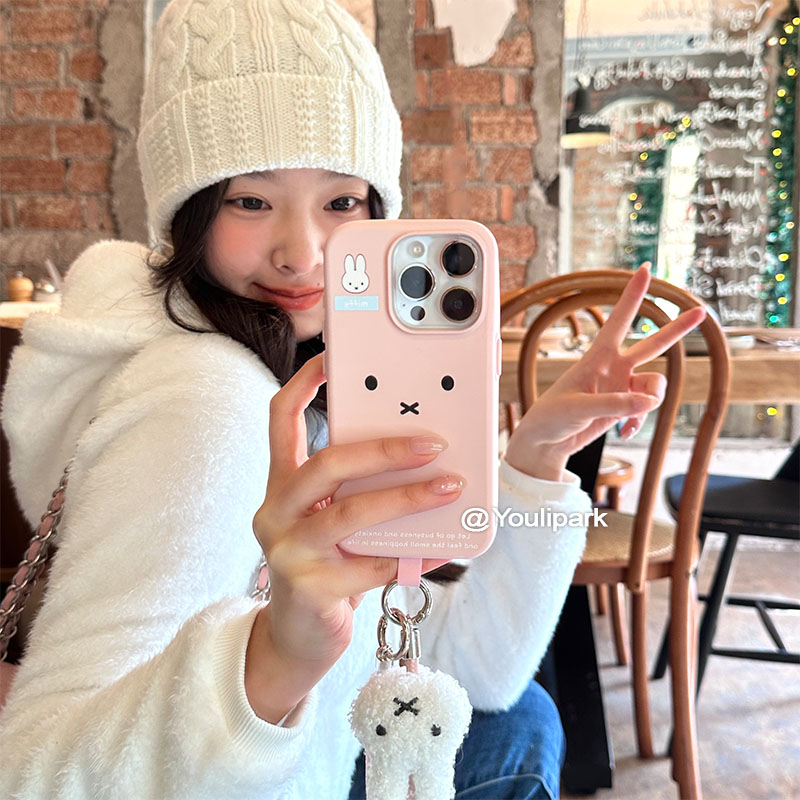 苹果手机壳粉色软糯米菲兔挂绳女