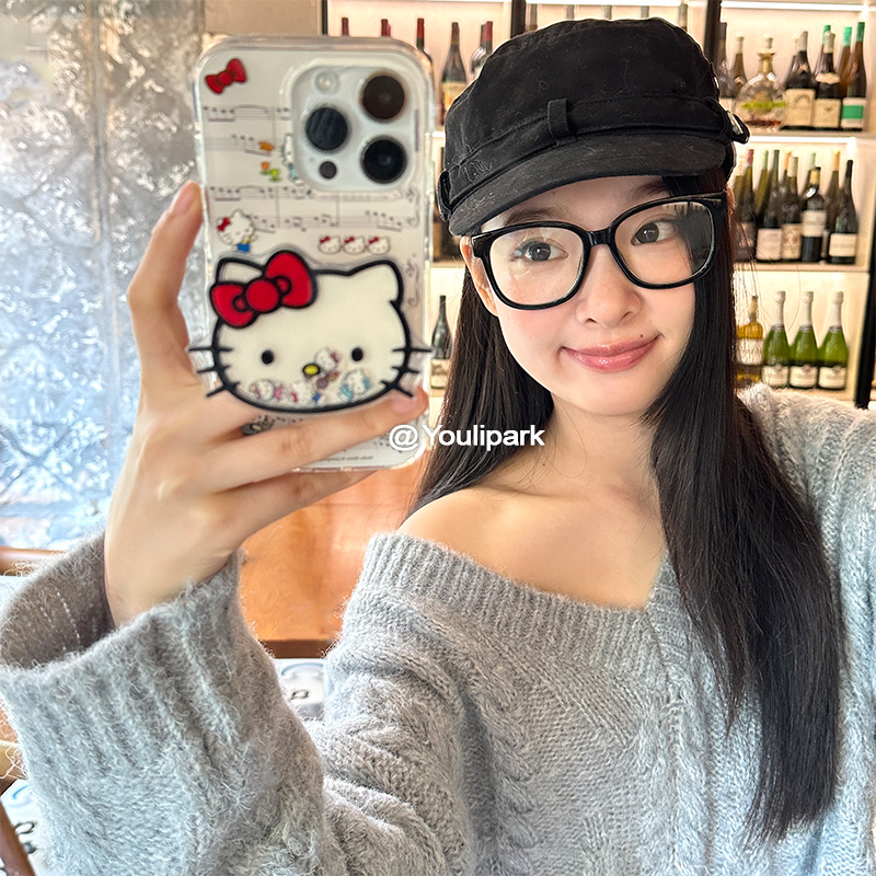 苹果手机壳少女可爱卡通猫咪支架