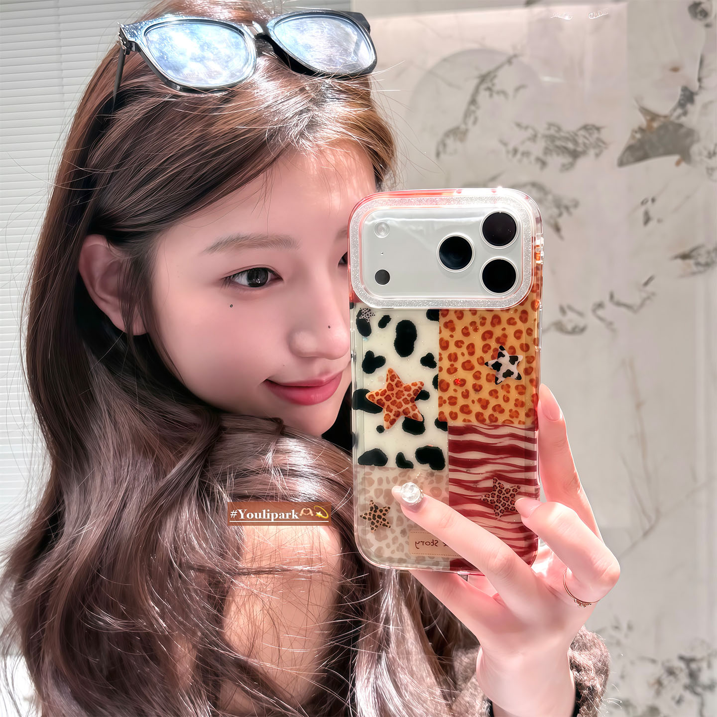 美拉德豹纹星星拼接苹果手机壳女