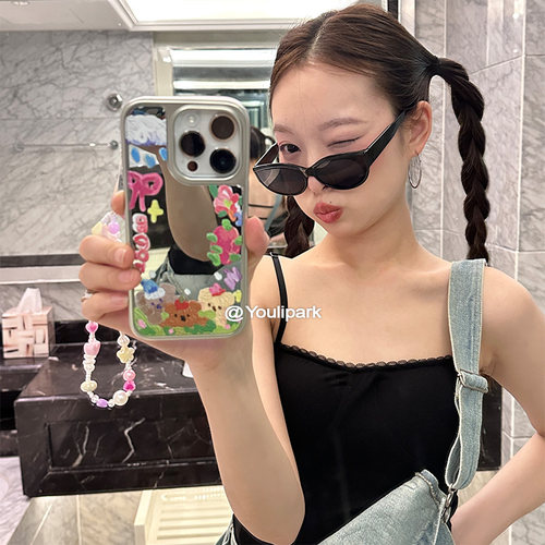 苹果手机壳可爱卡通镜面涂鸦油画