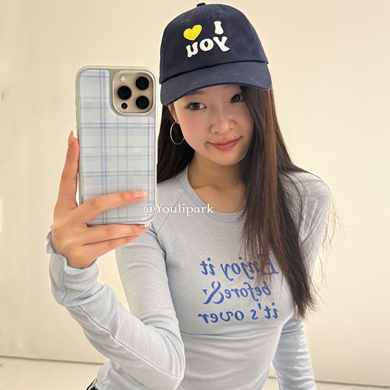 小众简约少女粉蓝格纹苹果手机壳