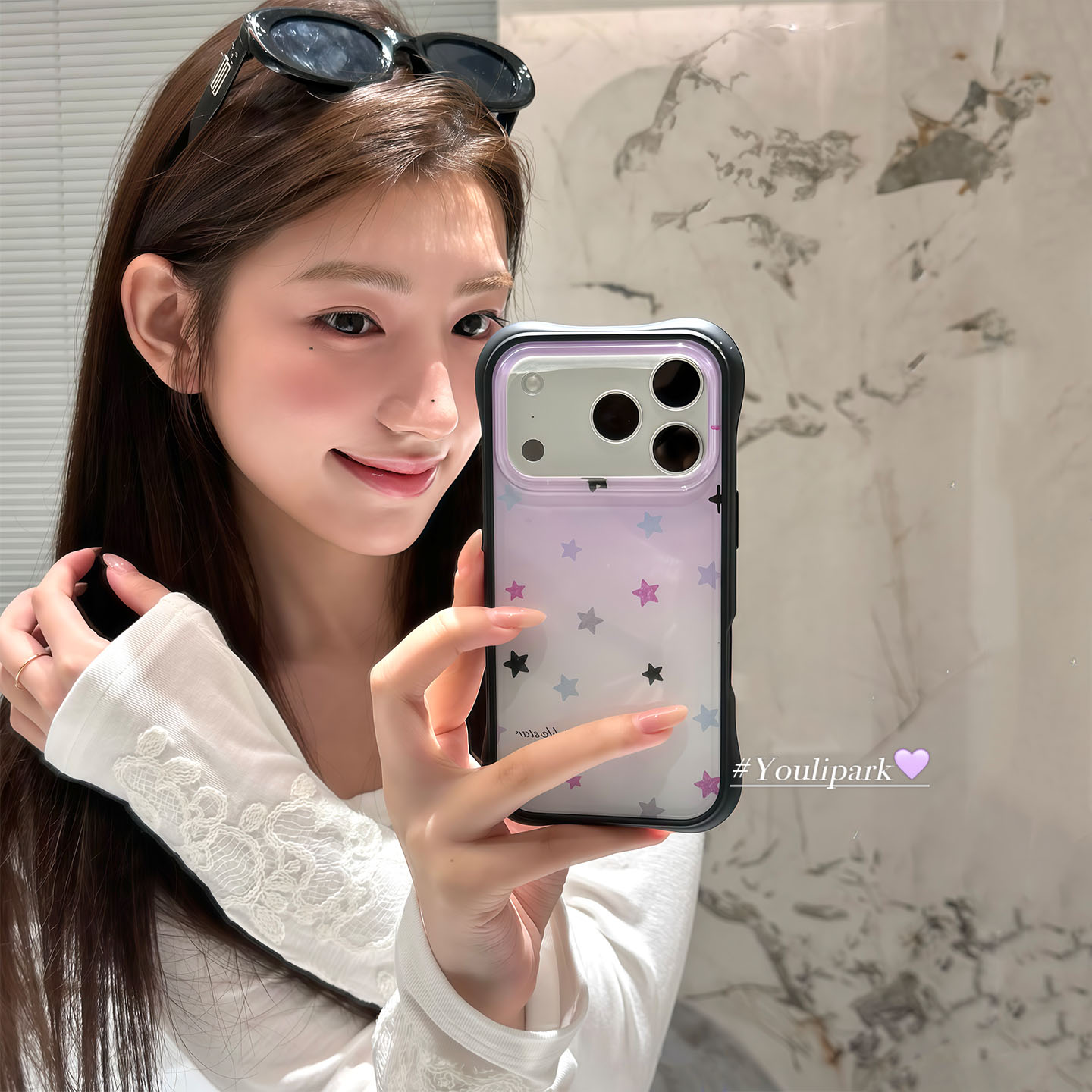 氛围薄雾紫渐变星星苹果手机壳女