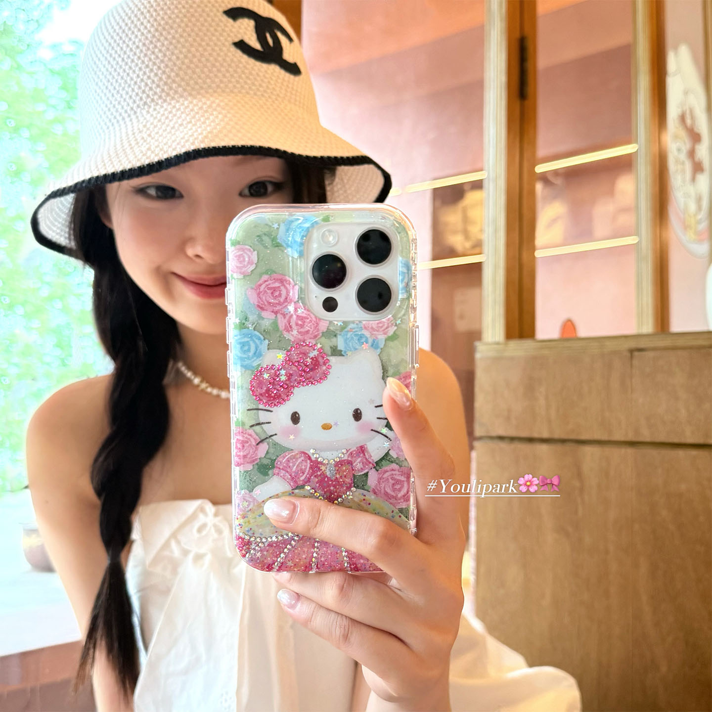 甜美闪钻鲜花猫咪公主苹果手机壳