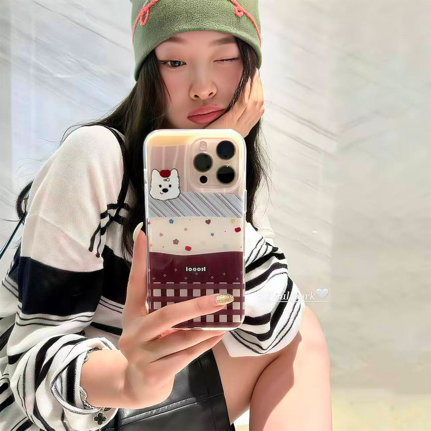 可爱拼接格纹星星小狗苹果手机壳