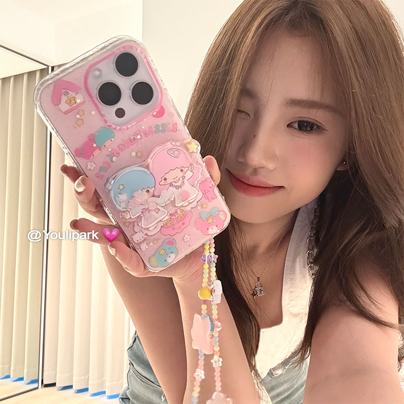 梦幻闪粉双子星挂链苹果手机壳女