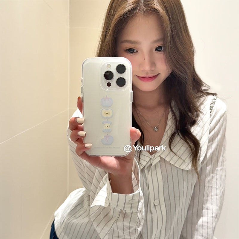 小众奶蓝色苹果插画苹果手机壳女