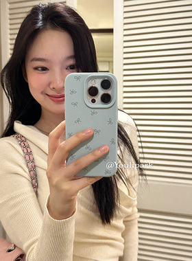 由里公园ins少女软糯纯色硅胶蝴蝶结适用17pro苹果17ProMax手机壳iPhone16全包17韩风14Promax保护套15