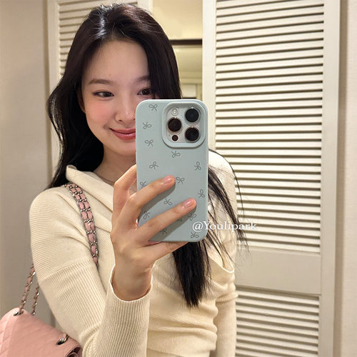 苹果手机壳纯色液态硅胶蝴蝶结女