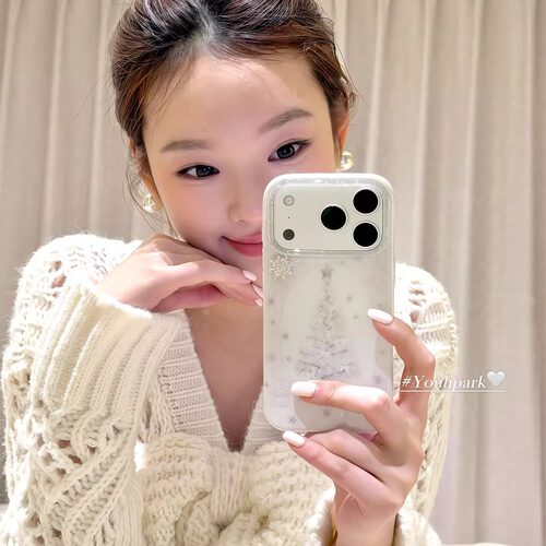 闪钻雪花白色圣诞树苹果手机壳女