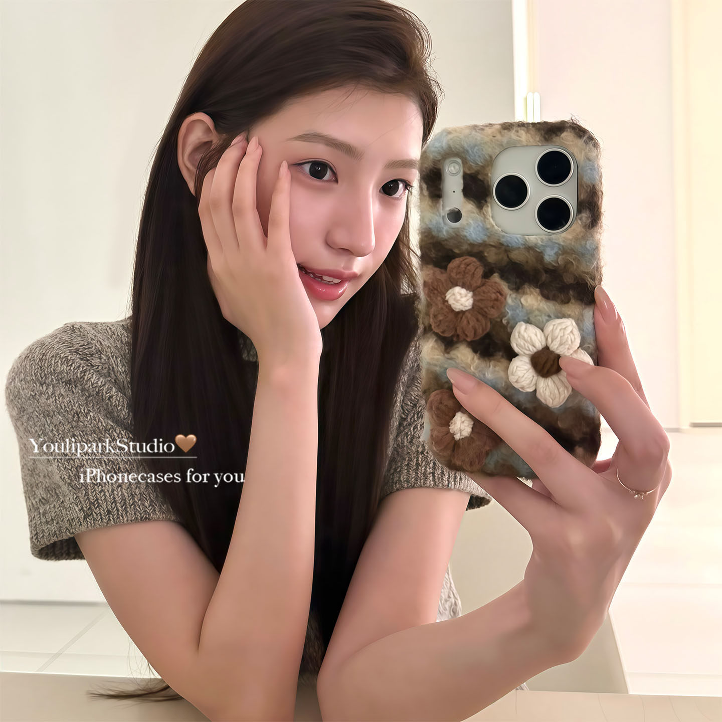 由里公园ins韩系秋冬温柔条纹绒布立体花朵17适用17pro苹果17ProMax手机壳iPhone16全包14新款16Promax保护套,3C数码配件,手机保护套/壳,淘宝优惠券,粉丝福利购,淘宝优惠卷