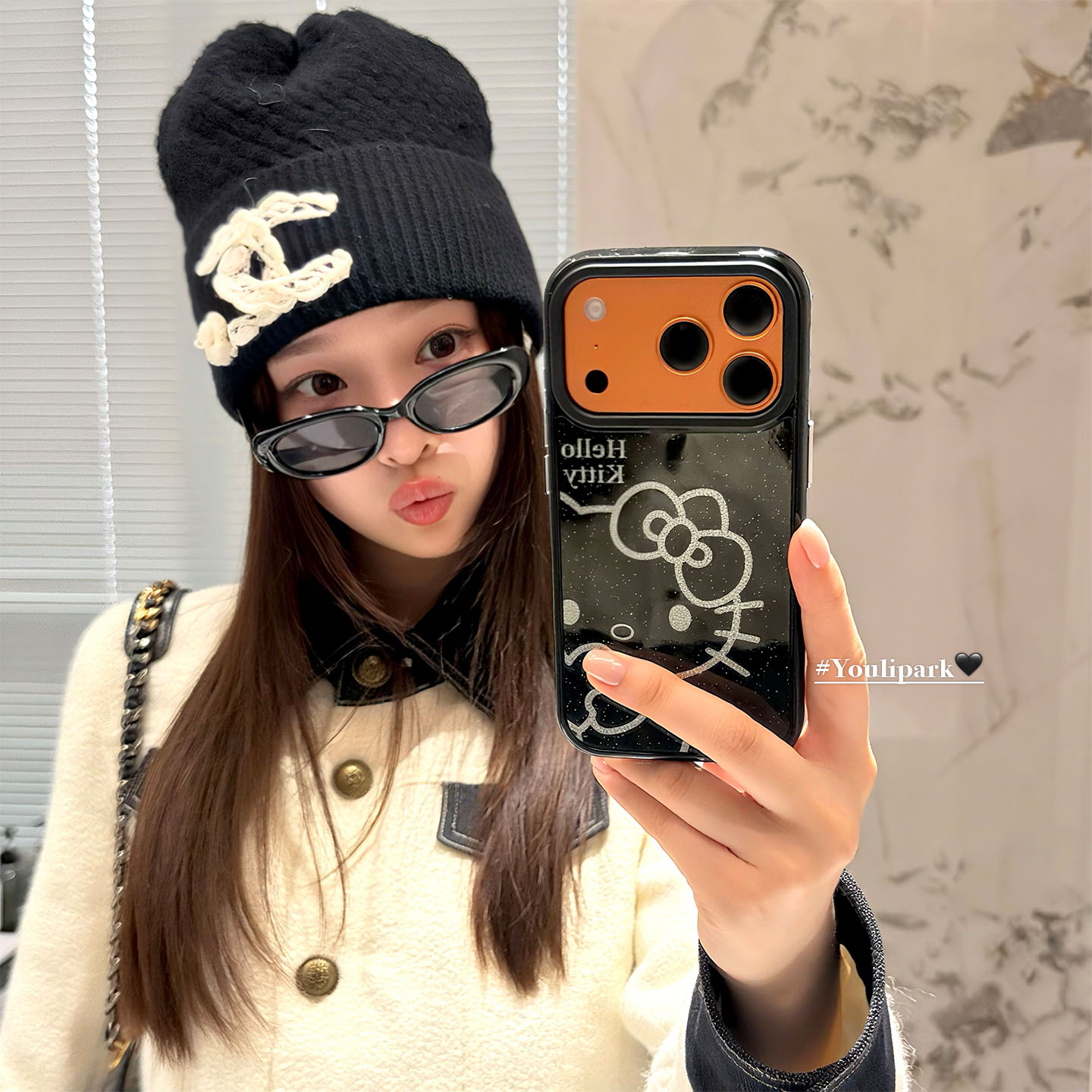 可爱简约闪粉线条猫咪苹果手机壳