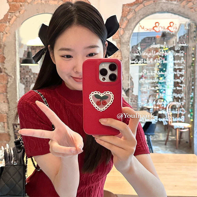 苹果手机壳少女爱心蕾丝刺绣樱桃