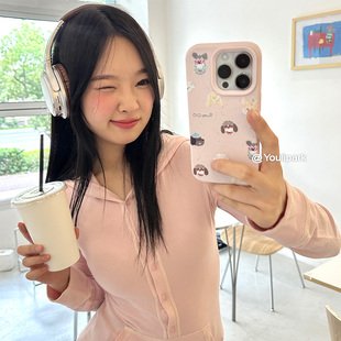 由里公园ins卡通可爱泼墨情侣油画小狗15适用16pro苹果16ProMax手机壳iPhone16全包12新款 14Promax保护套13女