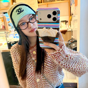 由里公园ins韩系秋冬创意条纹立体针织毛衣17适用17pro苹果17ProMax手机壳iPhone16全包14新款 16Promax保护套