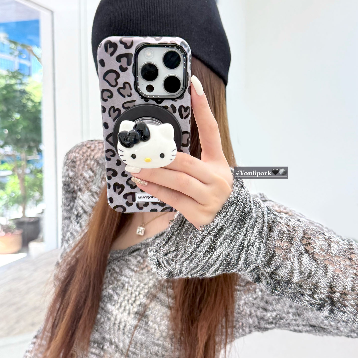 豹纹可爱猫咪磁吸支架苹果手机壳