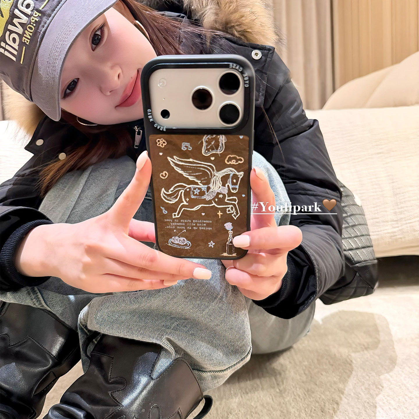 由里公园ins韩系秋冬复古摩卡棕天使小马17适用17pro苹果1