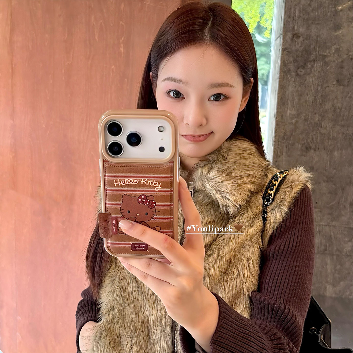 由里公园ins韩系秋冬可爱栗子棕条纹猫咪17适用17pro苹果17ProMax手机壳iPhone16全包14新款16Promax保护套女