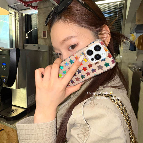 时髦满屏彩色镭射星星苹果手机壳