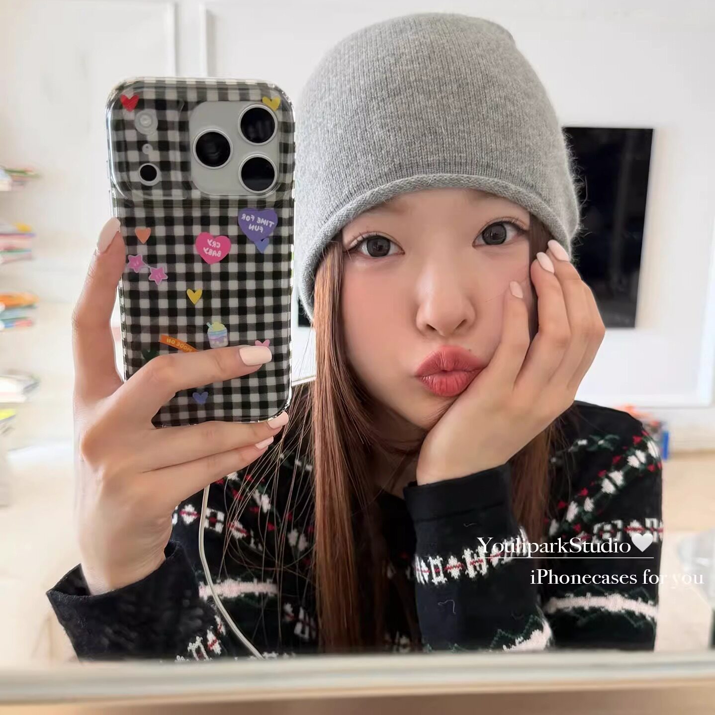 由里公园ins韩系简约格纹爱心小贴纸插画17适用17pro苹果17ProMax手机壳iPhone16全包14新款16Promax保护套女,3C数码配件,手机保护套/壳,淘宝优惠券,粉丝福利购,淘宝优惠卷