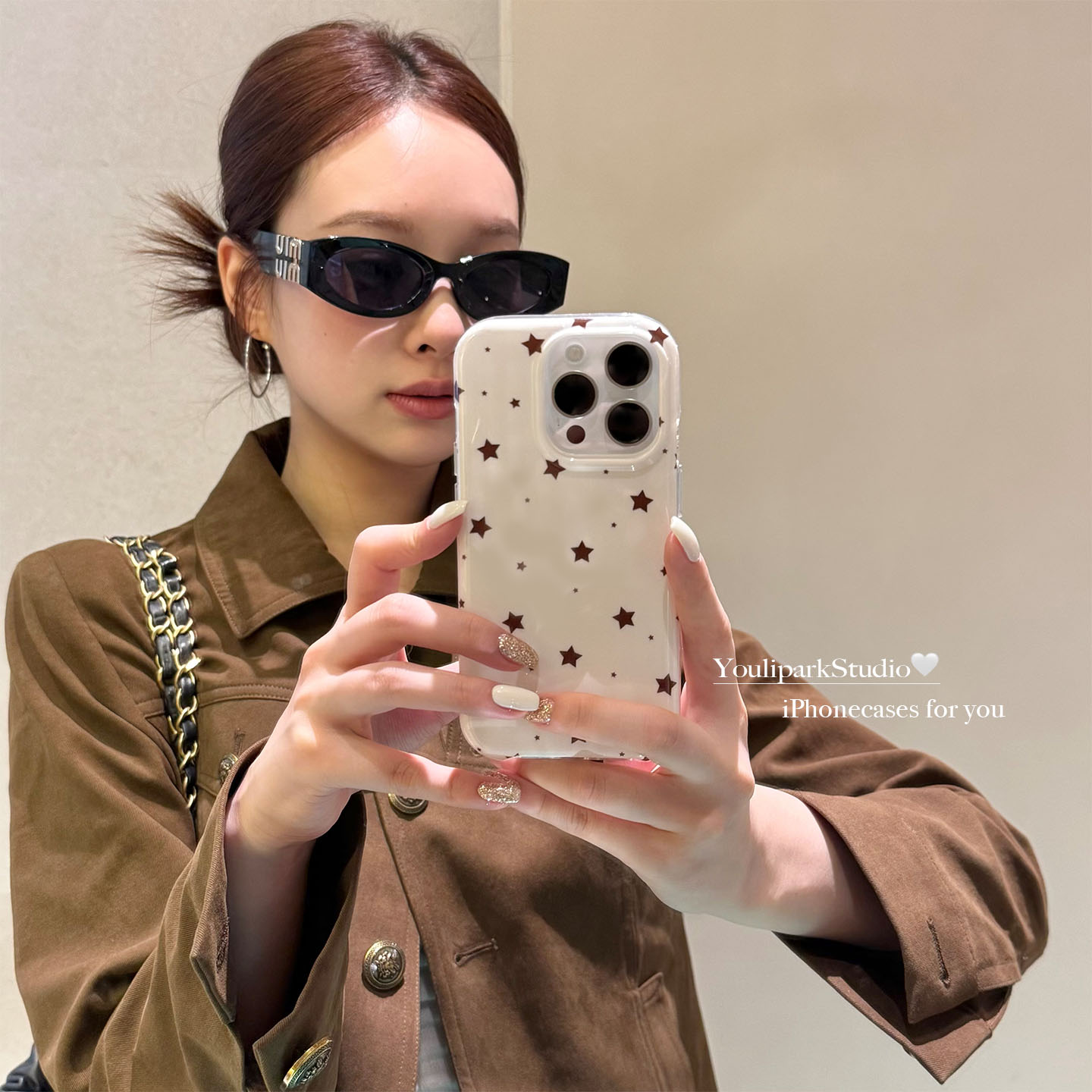 简约芙芙米色满屏星星苹果手机壳