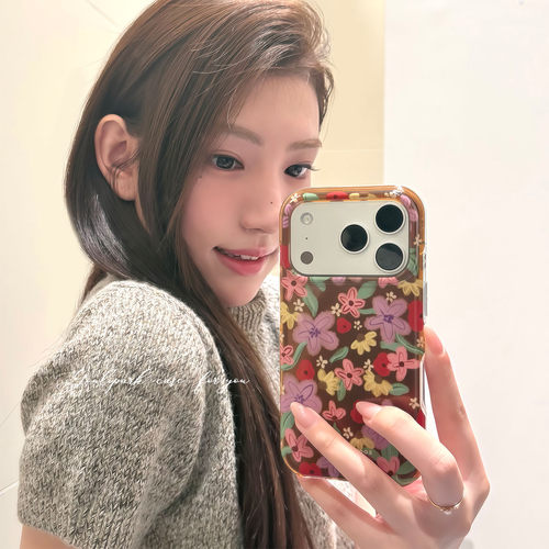 秋冬美拉德油画花朵苹果手机壳女