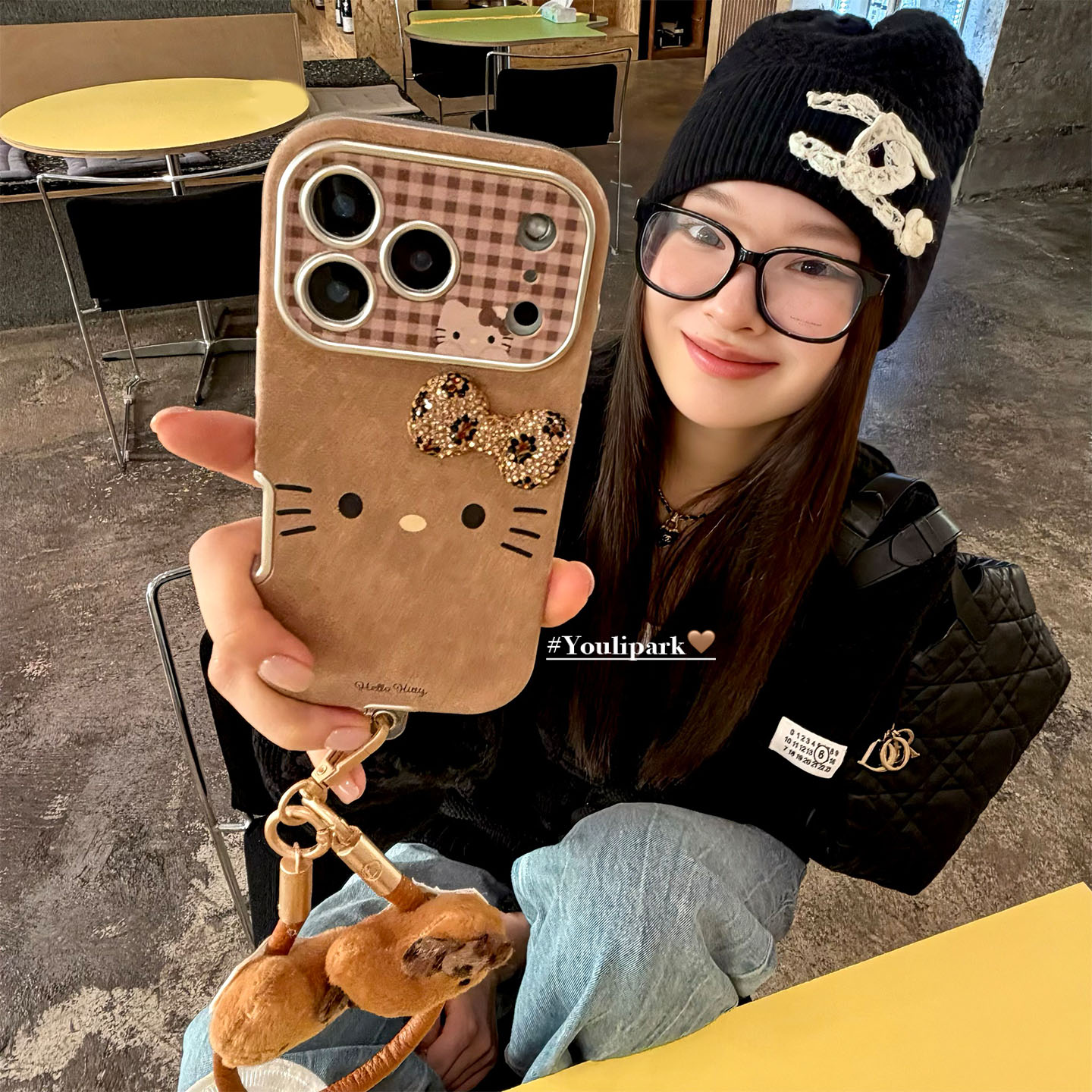 闪钻豹纹蝴蝶结猫咪苹果手机壳女