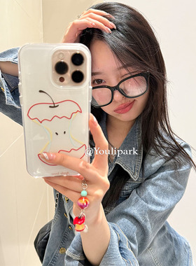 由里公园ins小众简约线条涂鸦红苹果挂件15适用17pro苹果17ProMax手机壳iPhone16全包17新款14Promax保护套13