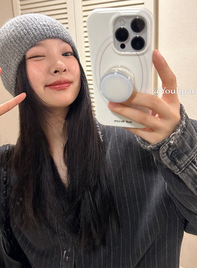 由里公园ins简约冷淡风线条蓝色晕染支架适用16pro苹果16ProMax手机壳iPhone16全包12新款14Promax保护套15女