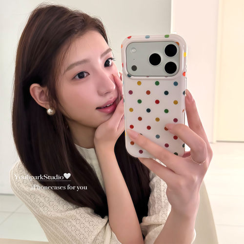 韩系少女彩色鎏金波点苹果手机壳