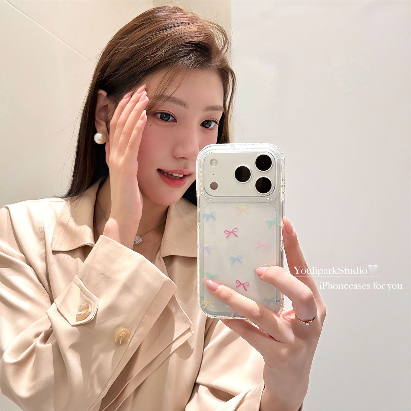 由里公园ins少女甜美闪钻彩色星星蝴蝶结17适用17pro苹果1