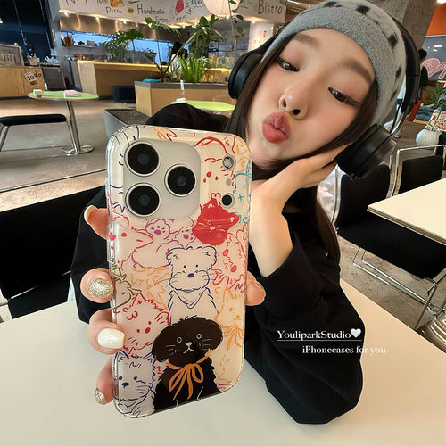 可爱治愈涂鸦线条小狗苹果手机壳