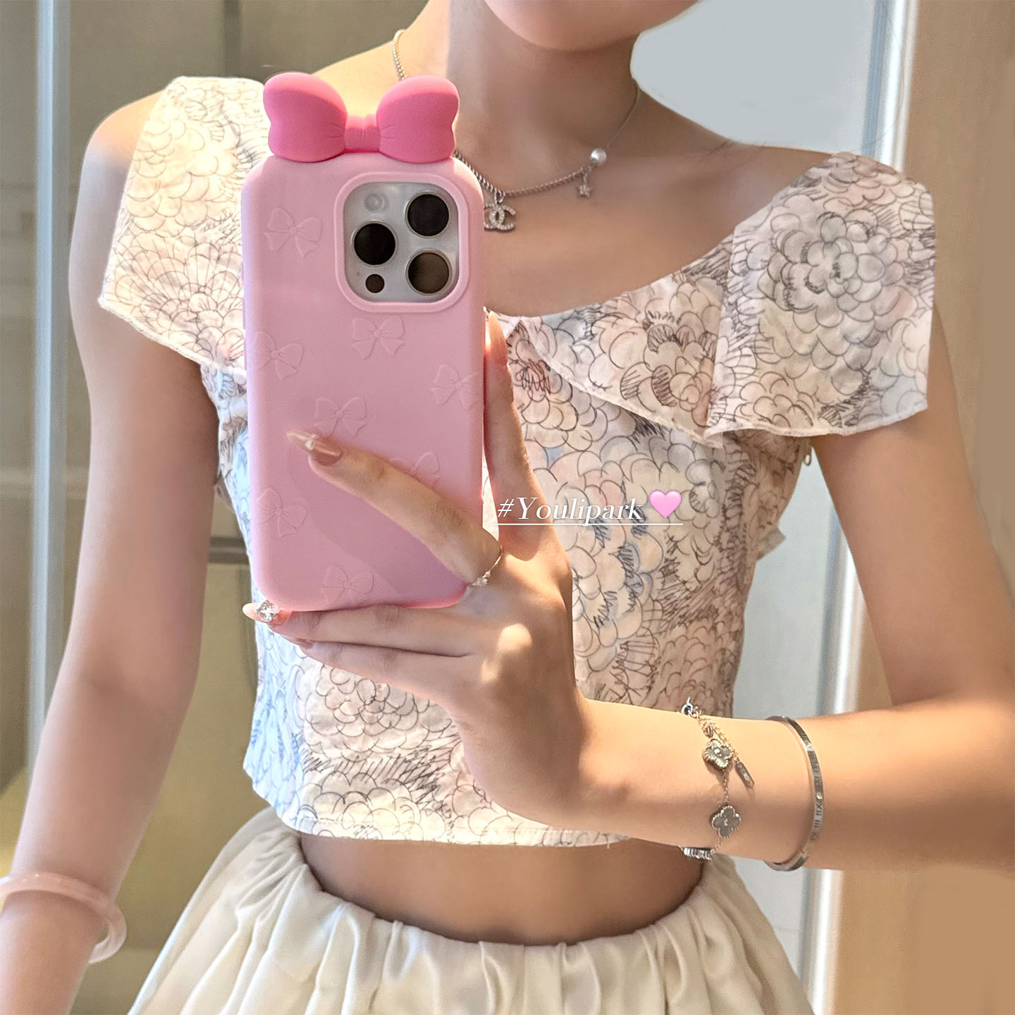 少女奶油粉立体蝴蝶结苹果手机壳