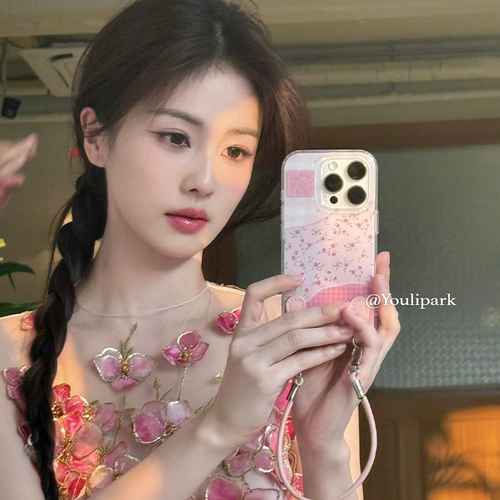 苹果手机壳白鹿同款少女格纹碎花