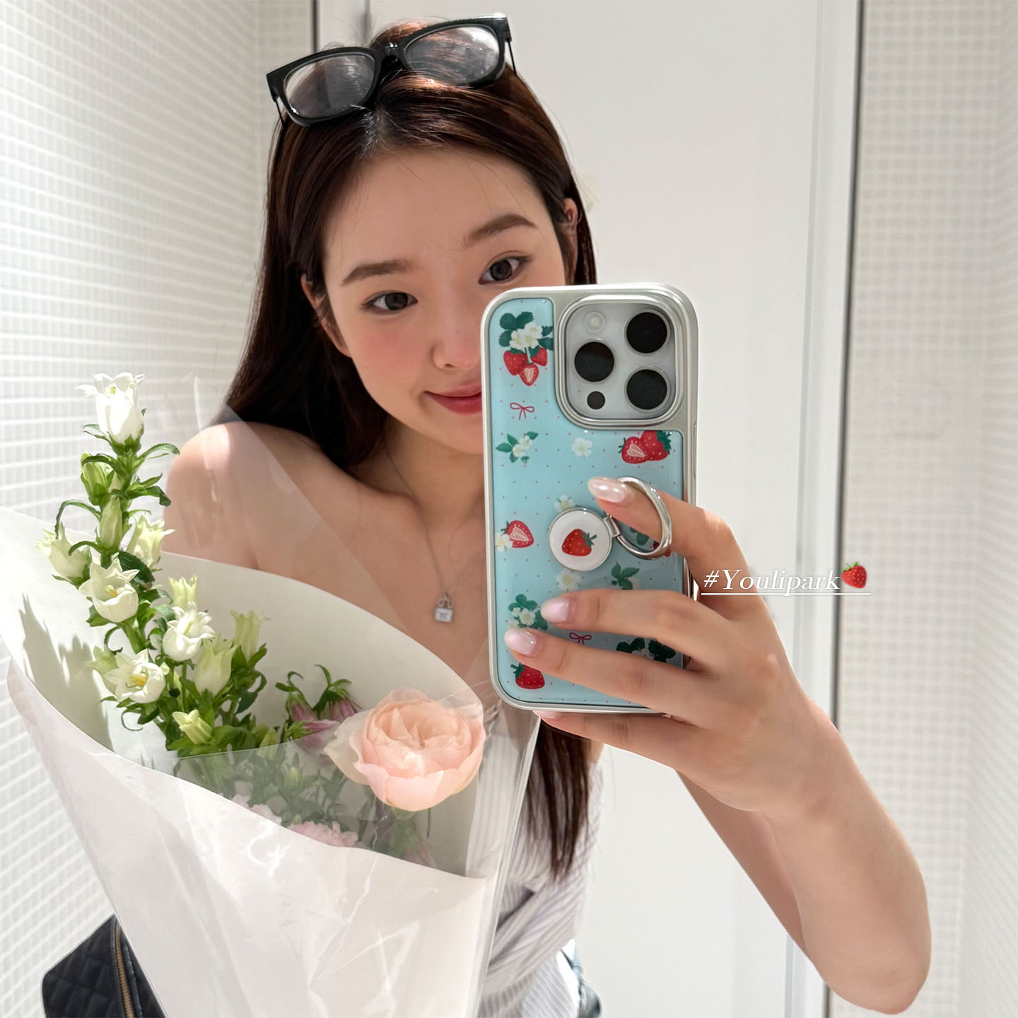 甜美花朵草莓指环支架苹果手机壳
