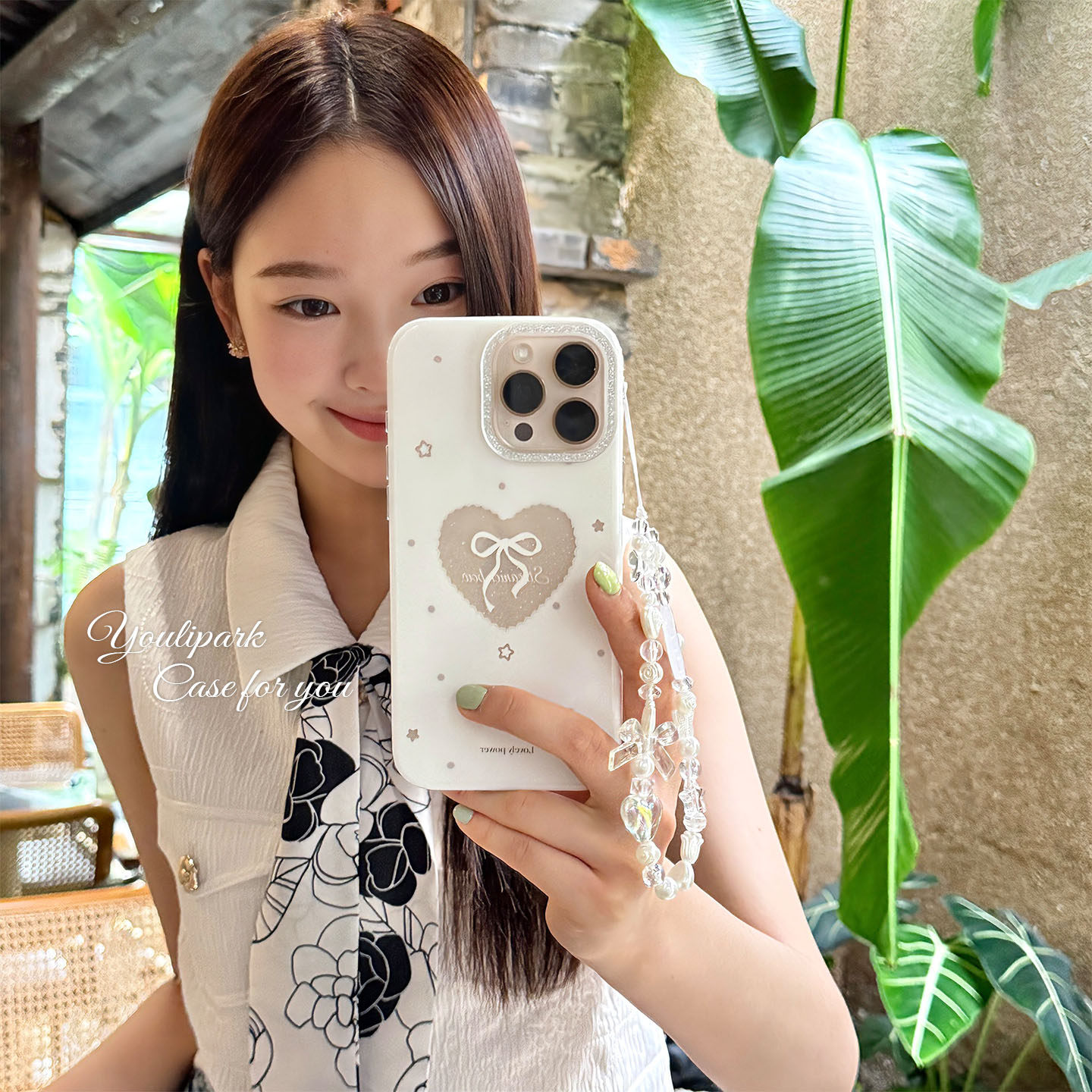 由里公园ins小众少女温柔闪粉爱心蝴蝶结15适用17pro苹果1