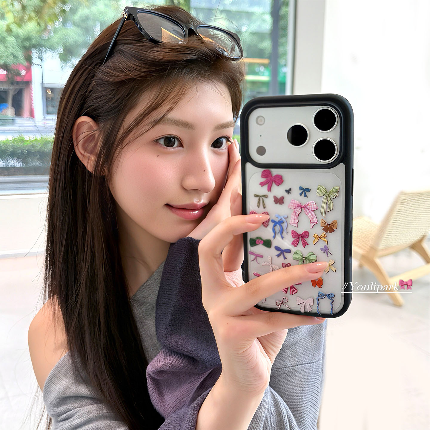 甜美满屏彩色蝴蝶结苹果手机壳女