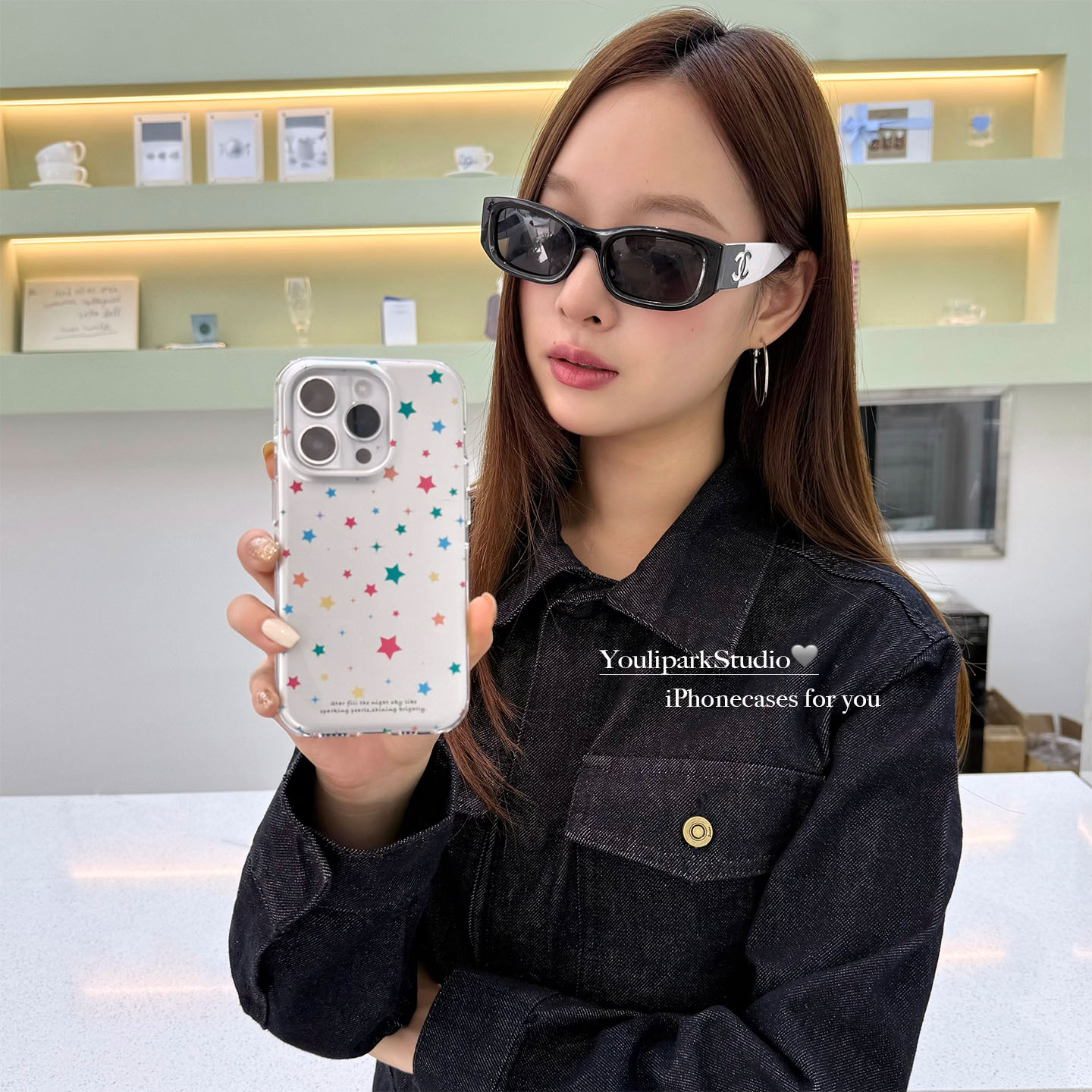 韩系电镀涂鸦彩色星星苹果手机壳