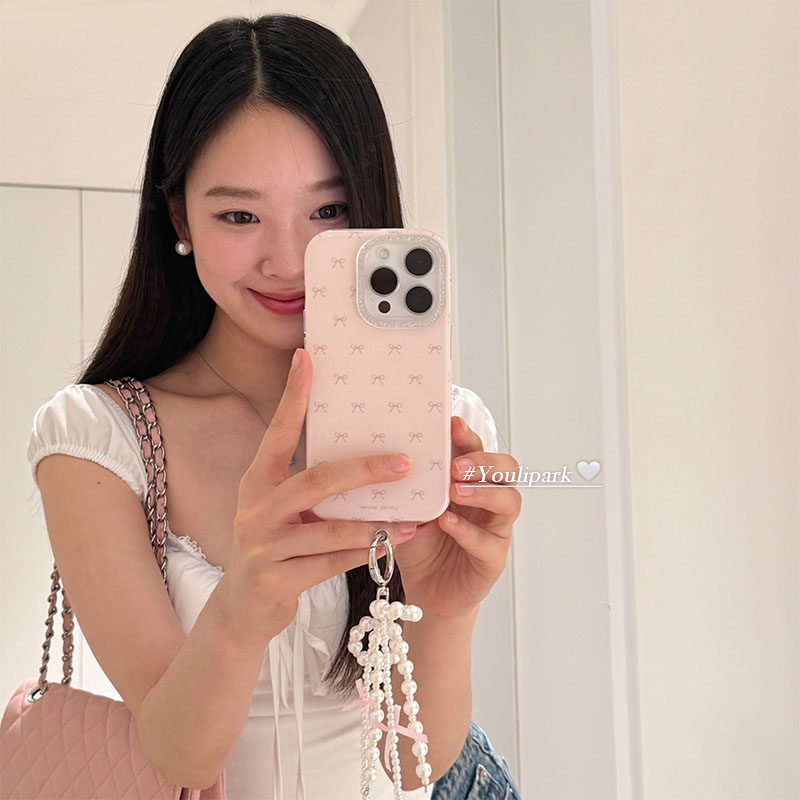 温柔蝴蝶结珍珠挂件苹果手机壳女